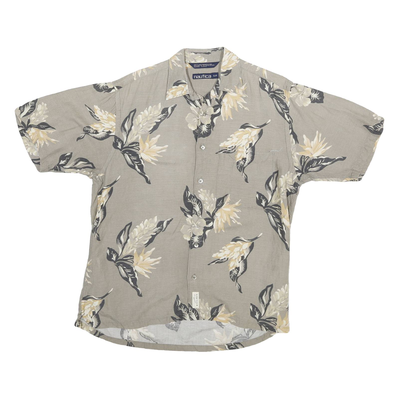 NAUTICA Mens Beige & Cream Floral Linen Blend Shirt S Summer Holiday Casual