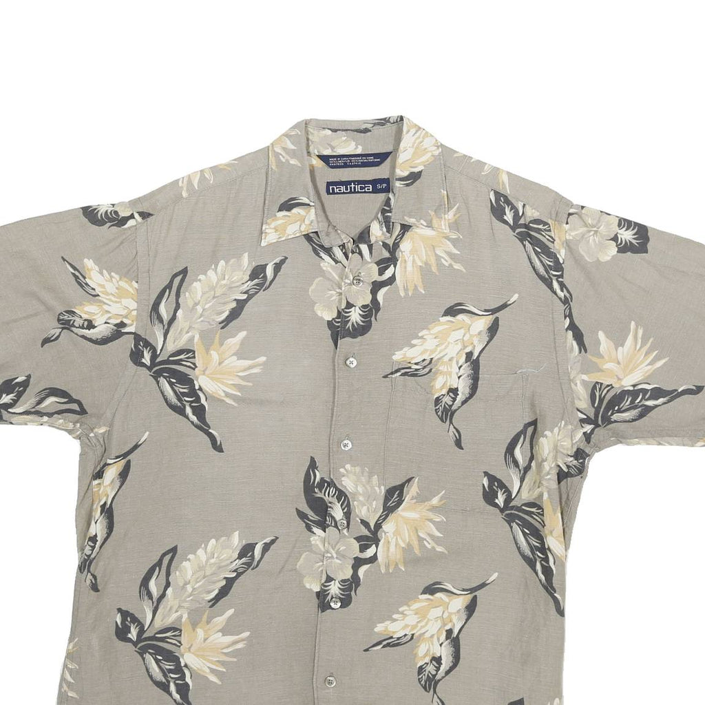 NAUTICA Mens Beige & Cream Floral Linen Blend Shirt S Summer Holiday Casual