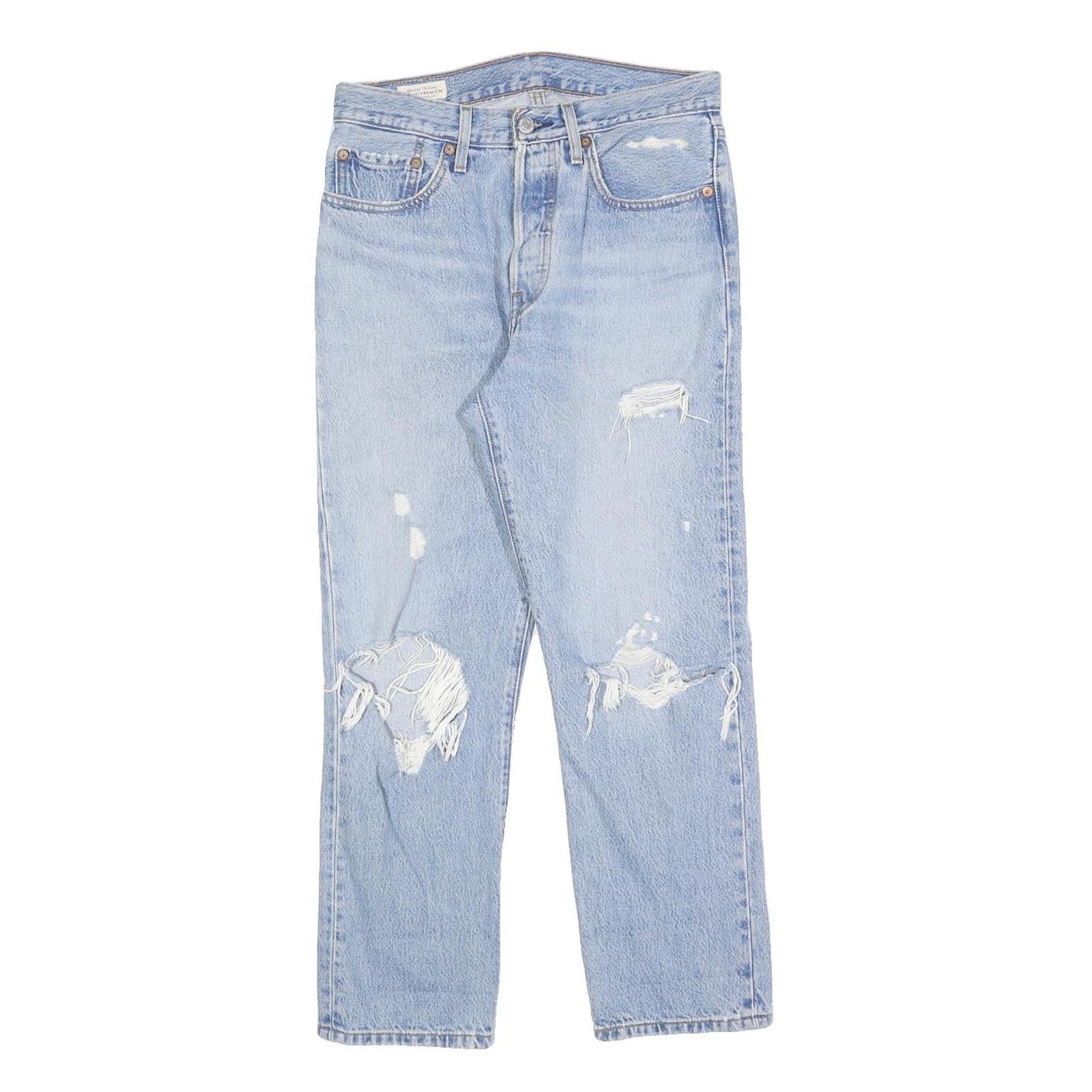 LEVI'S 501 Womens Jeans Blue Regular Straight Denim Light W29 L26 Distressed