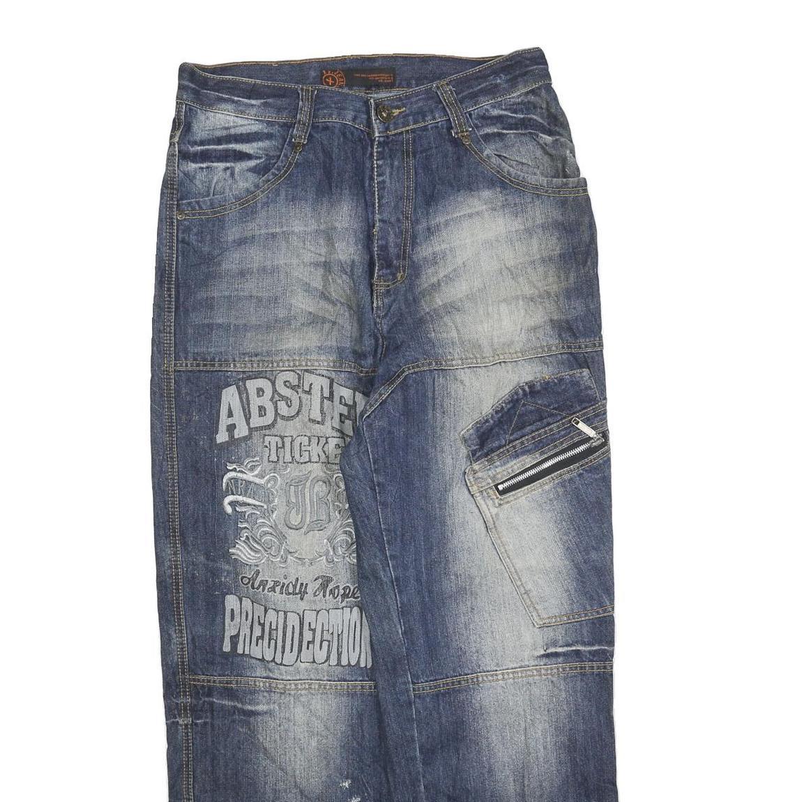 Mens Relaxed Blue Denim Plain Cotton Blend Zip W30 L30 Casual Streetwear Jeans