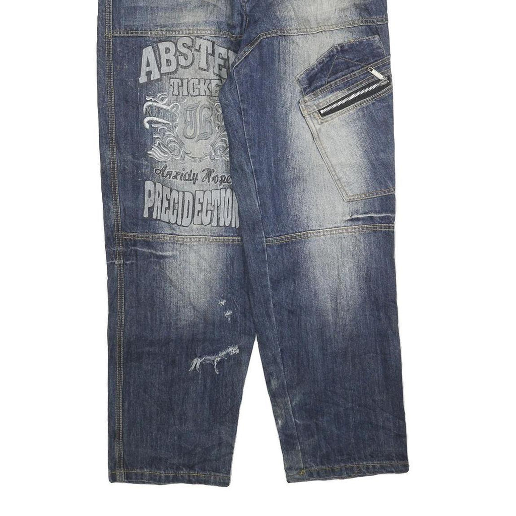 Mens Relaxed Blue Denim Plain Cotton Blend Zip W30 L30 Casual Streetwear Jeans