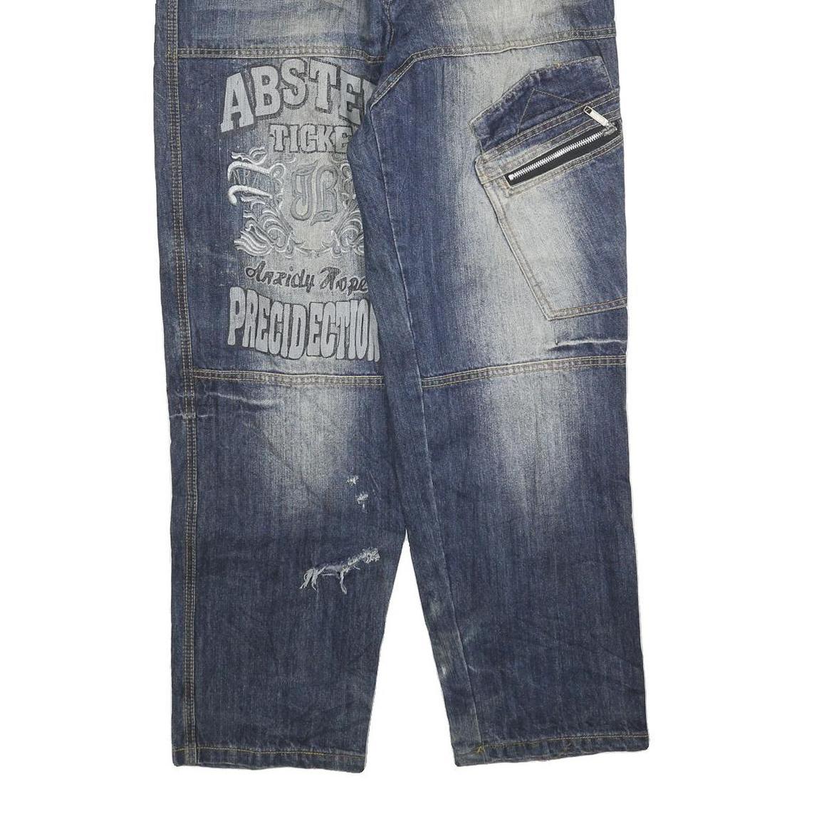 Mens Relaxed Blue Denim Plain Cotton Blend Zip W30 L30 Casual Streetwear Jeans