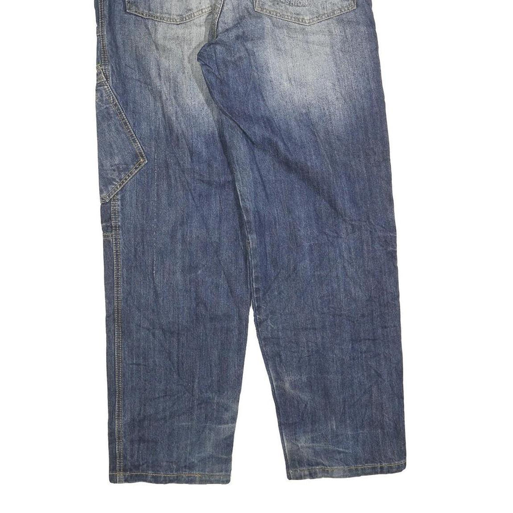 Mens Relaxed Blue Denim Plain Cotton Blend Zip W30 L30 Casual Streetwear Jeans