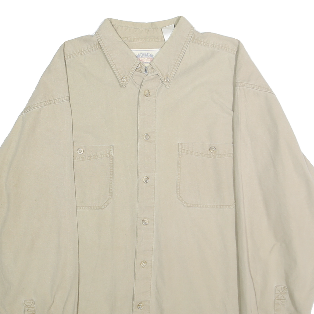 PIER CONNECTION Mens Beige Cotton Shirt XL Button Down Casual Long Sleeve