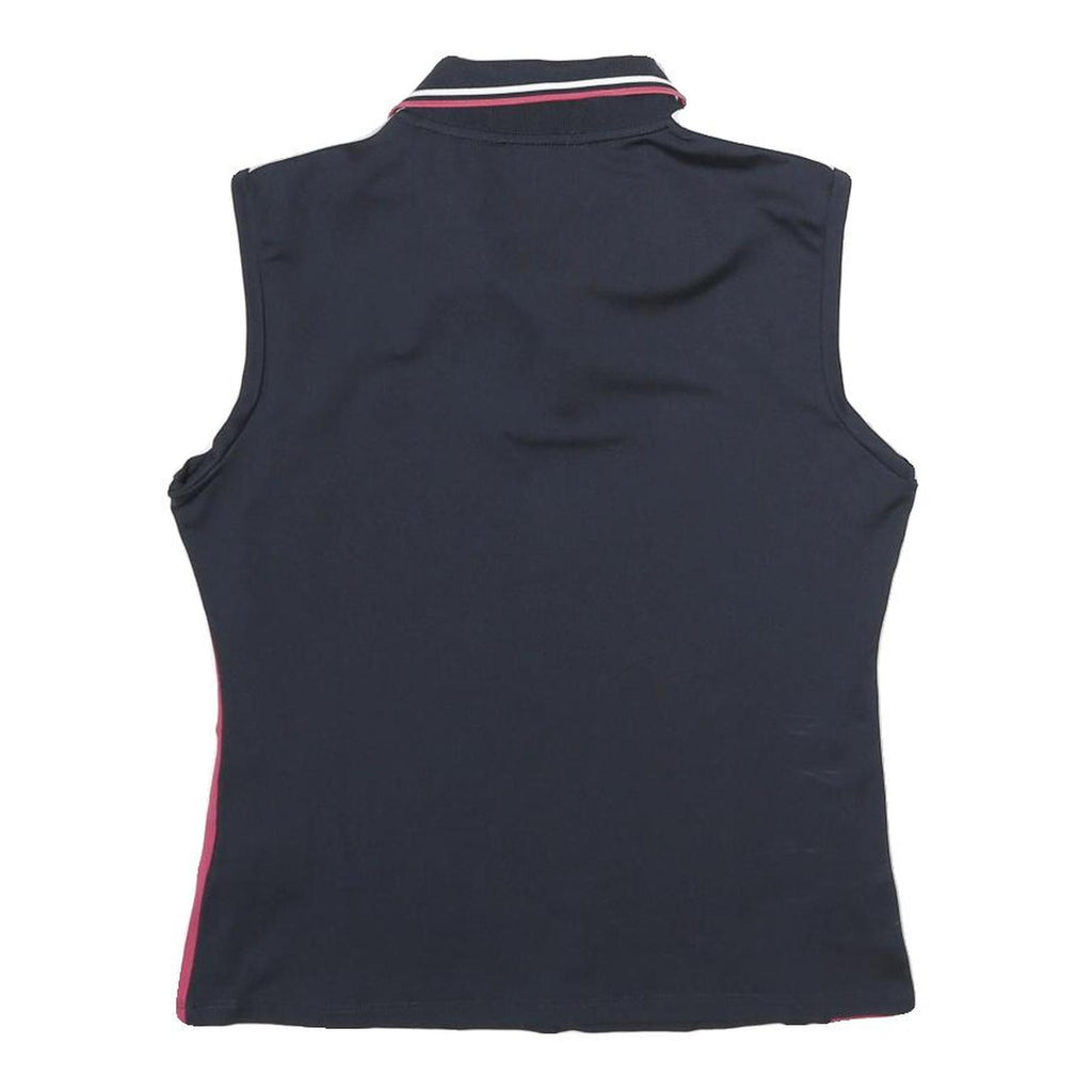 FRED PERRY Womens Navy Blue & Pink Sleeveless Polo Shirt UK 12 Polyamide Blend