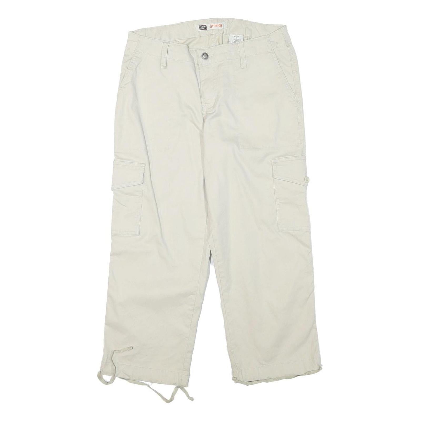 FADED GLORY Womens Cotton Blend Cream Relaxed Cargo Trousers W28 L23 Casual