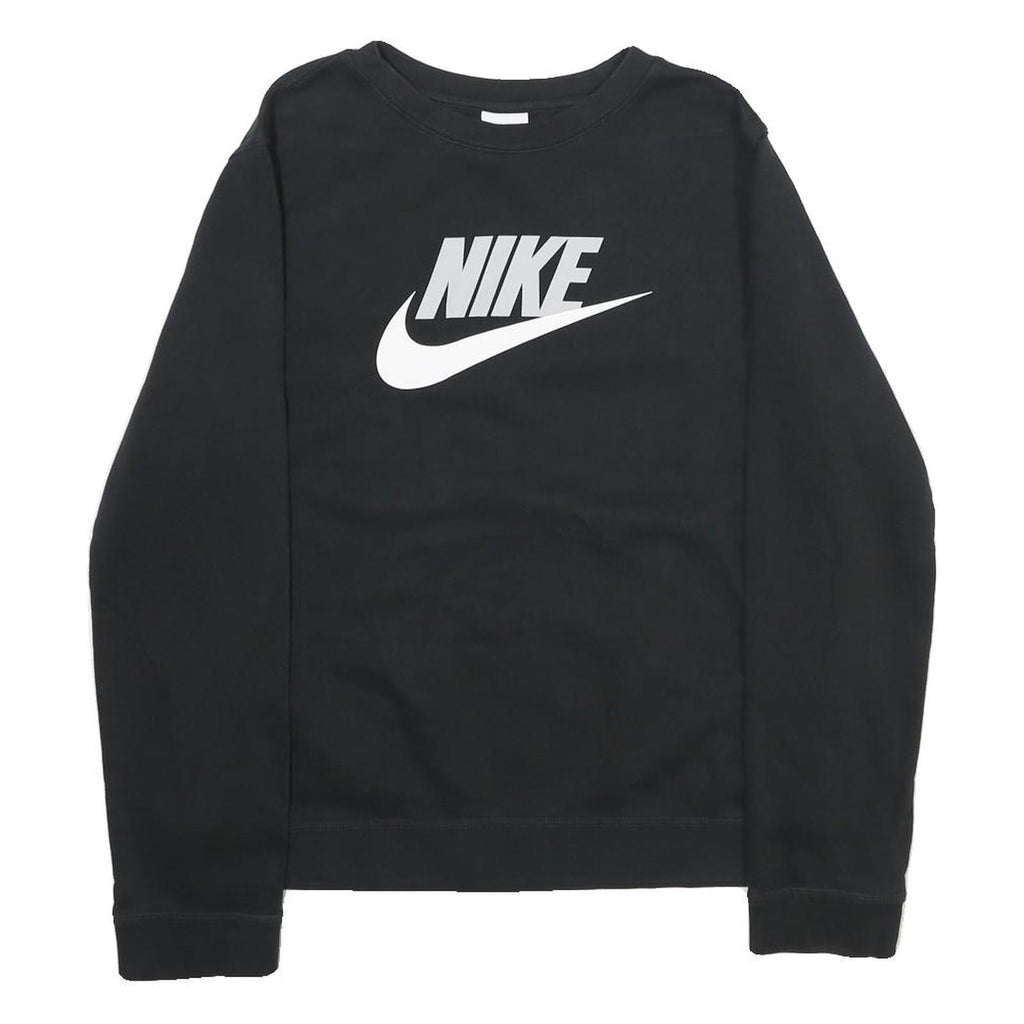 NIKE Womens Black Cotton Blend Crew Neck XL Logo Print Sweatshirt Pullover