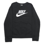 NIKE Womens Black Cotton Blend Crew Neck XL Logo Print Sweatshirt Pullover