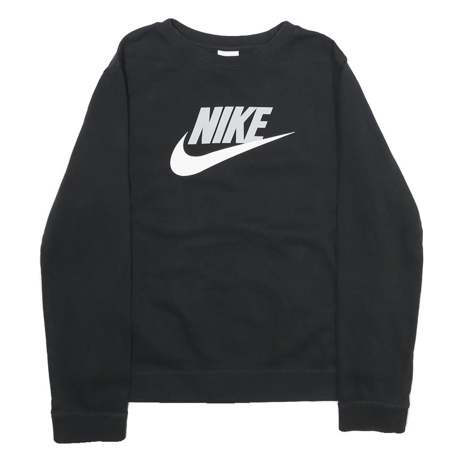 NIKE Womens Black Cotton Blend Crew Neck XL Logo Print Sweatshirt Pullover