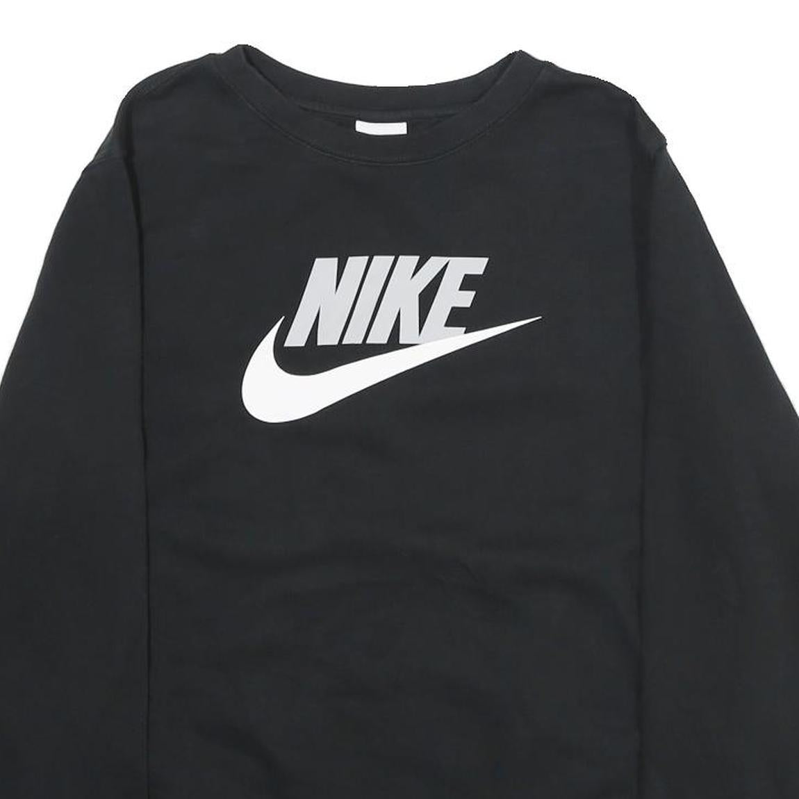 NIKE Womens Black Cotton Blend Crew Neck XL Logo Print Sweatshirt Pullover
