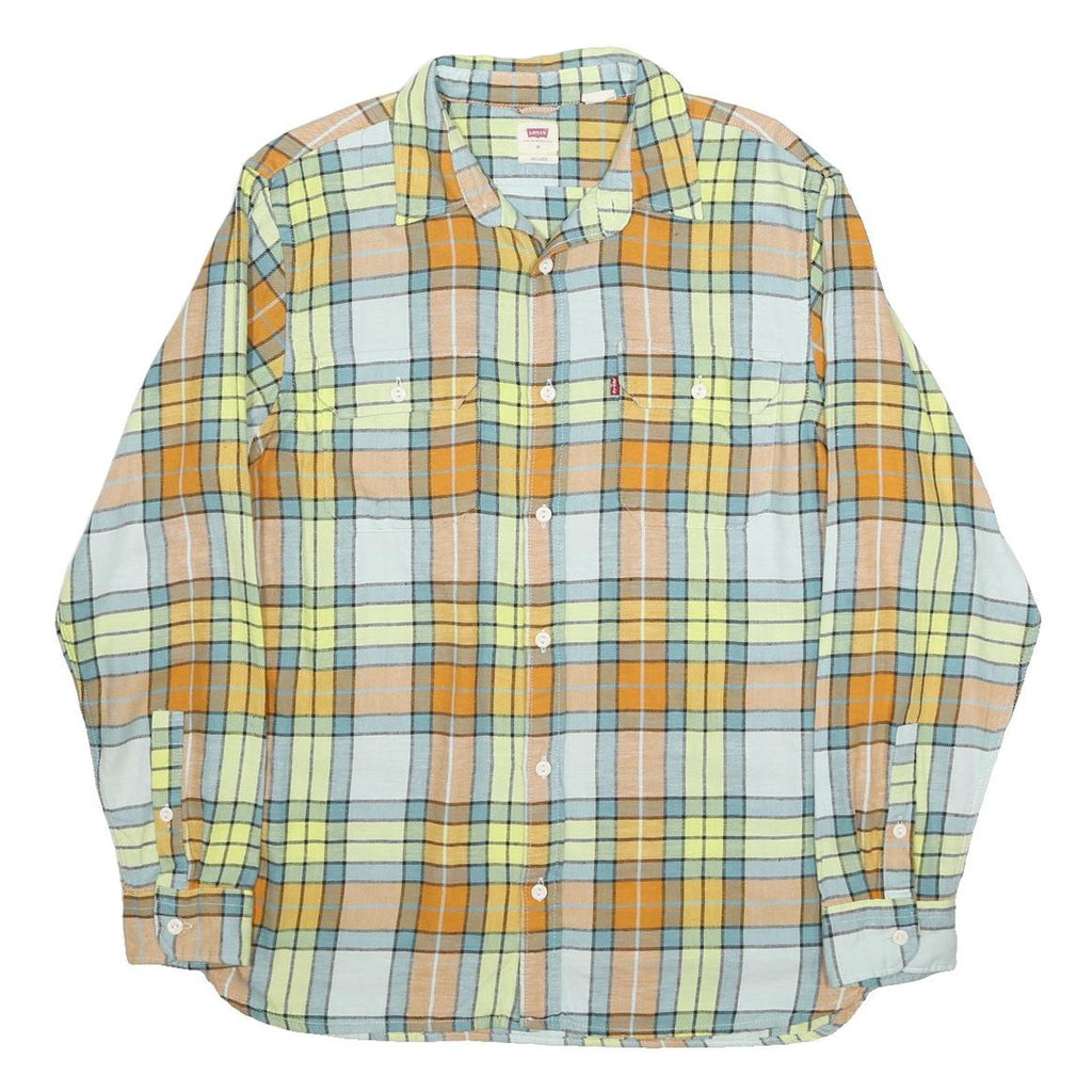 LEVI'S Mens Blue & Orange Check Shirt M Cotton Blend Casual Stylish
