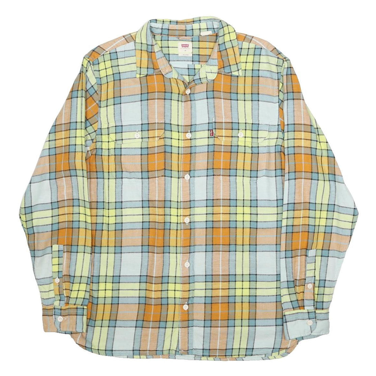 LEVI'S Mens Blue & Orange Check Shirt M Cotton Blend Casual Stylish