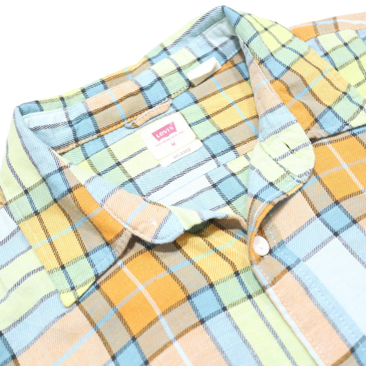 LEVI'S Mens Blue & Orange Check Shirt M Cotton Blend Casual Stylish