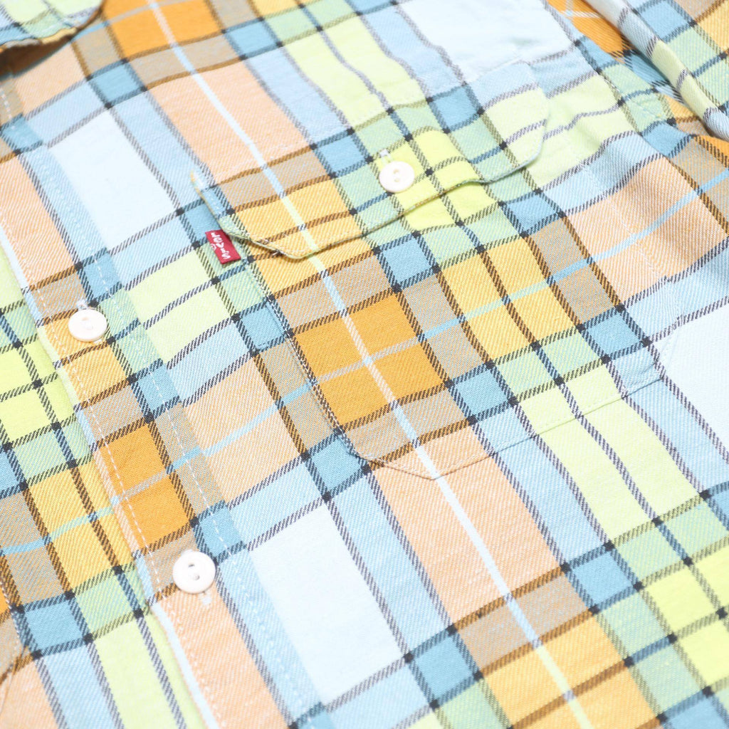 LEVI'S Mens Blue & Orange Check Shirt M Cotton Blend Casual Stylish