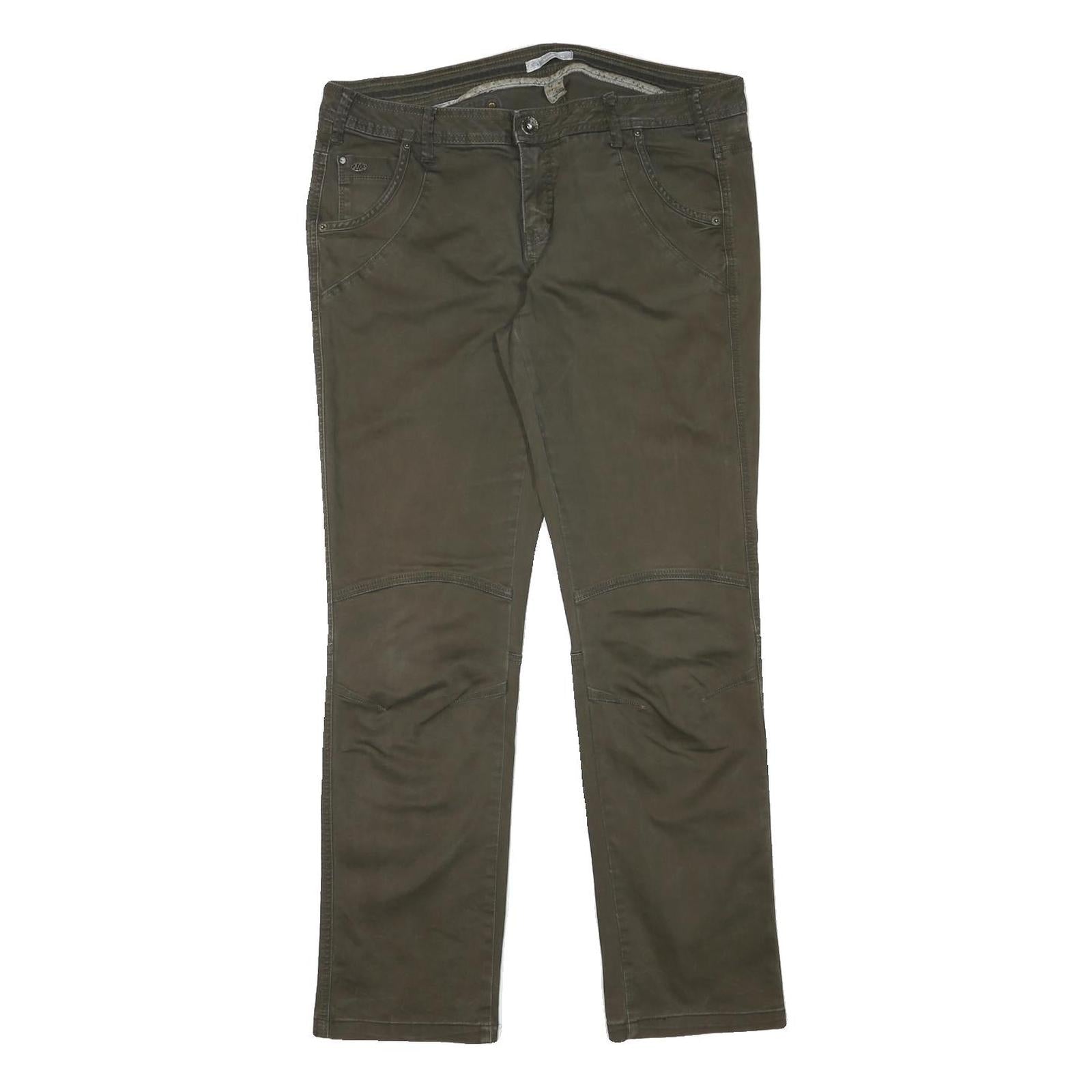 NILE Womens Cotton Blend Regular Fit Straight Olive Green Trousers W35 L30