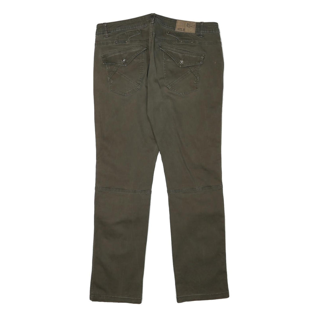 NILE Womens Cotton Blend Regular Fit Straight Olive Green Trousers W35 L30