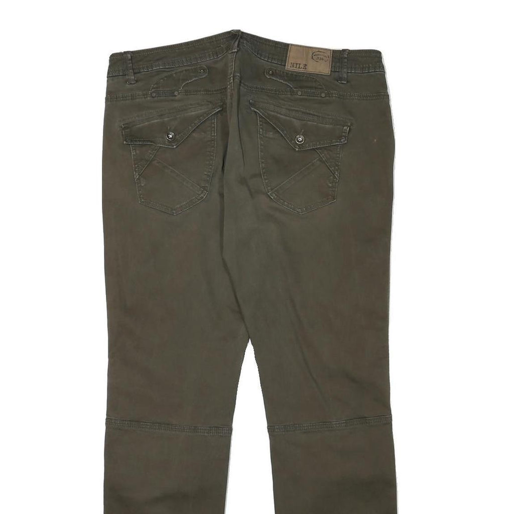 NILE Womens Cotton Blend Regular Fit Straight Olive Green Trousers W35 L30