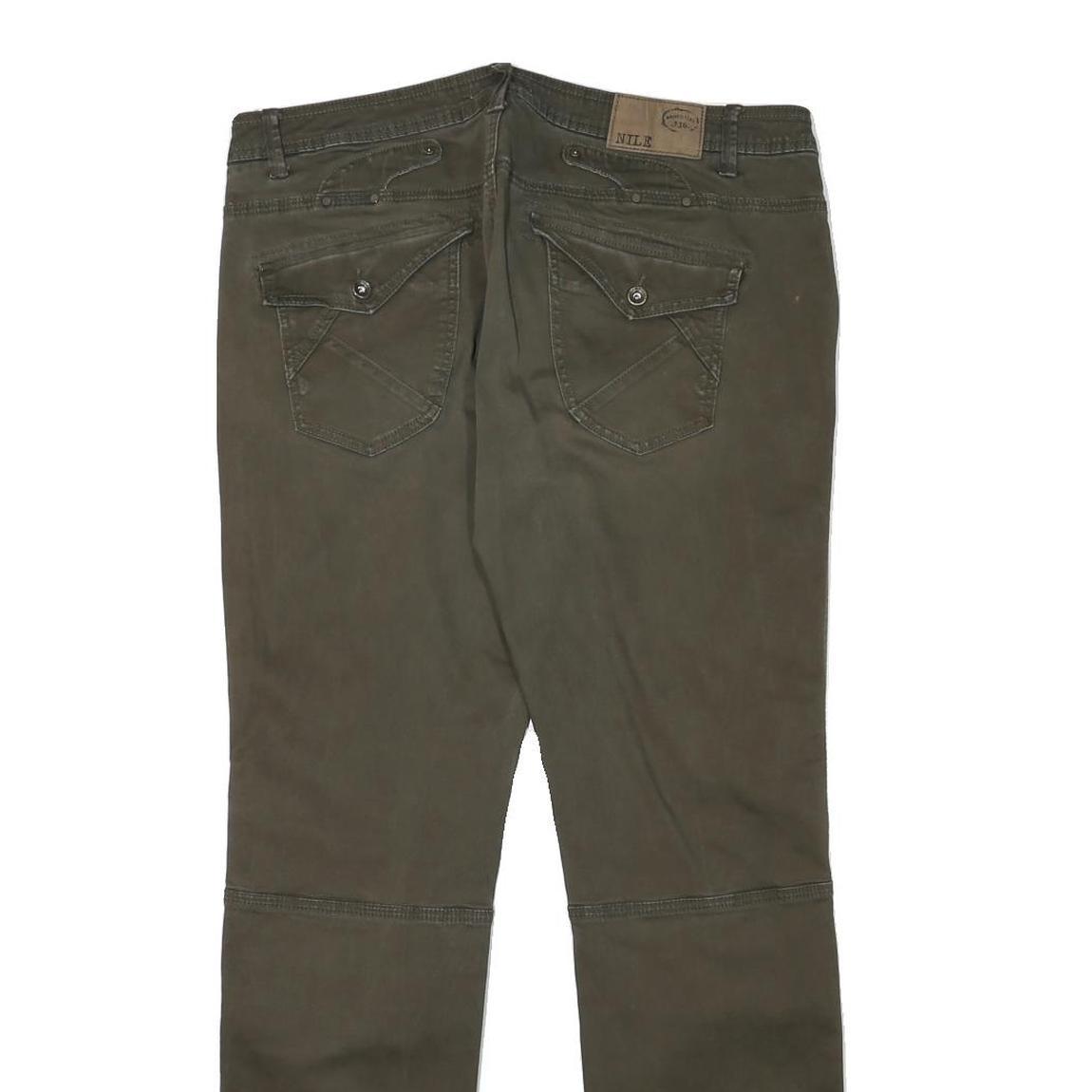 NILE Womens Cotton Blend Regular Fit Straight Olive Green Trousers W35 L30