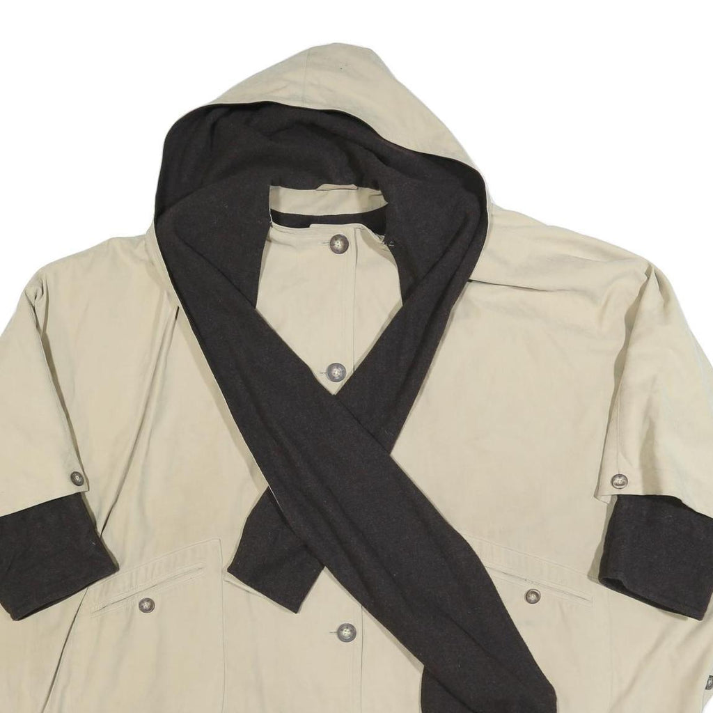 GOLDIX Womens Beige & Black Hooded Button Cotton Blend Jacket XL Casual Stylish