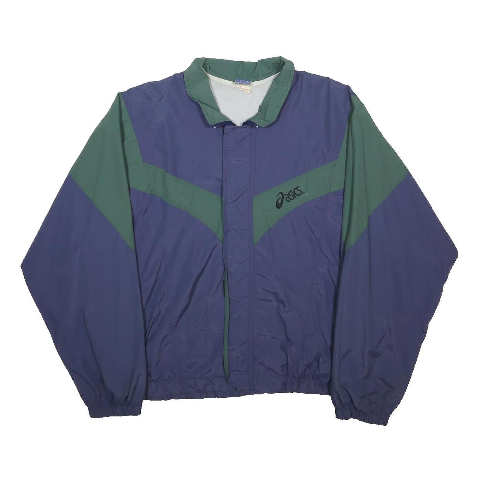 ASICS Mens Blue & Green Nylon Jacket XL Zip Classic Sportswear Casual
