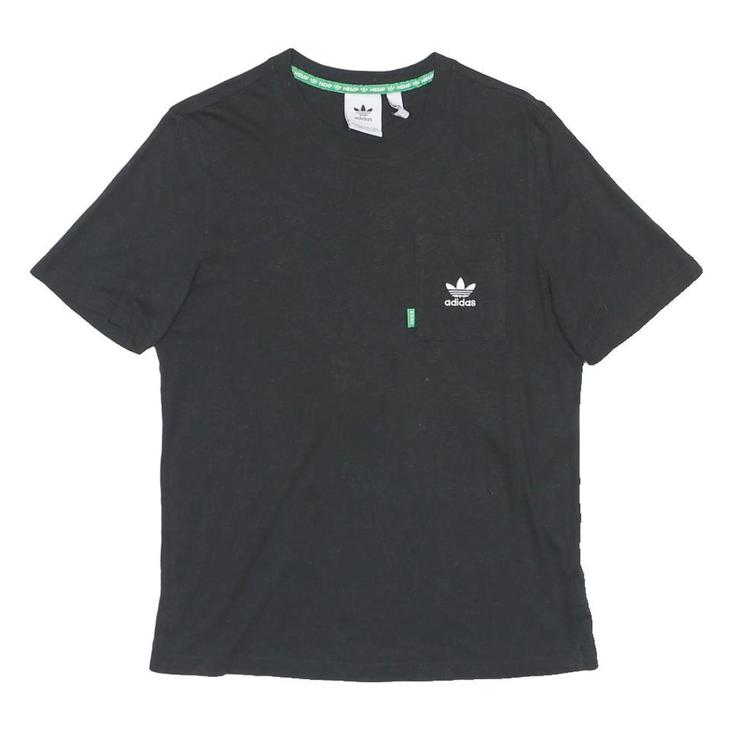 ADIDAS Mens Black Graphic T-Shirt S Short Sleeve Crew Neck Pocket Logo