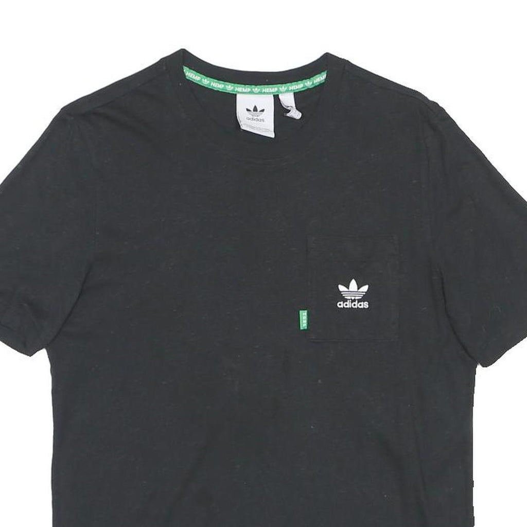 ADIDAS Mens Black Graphic T-Shirt S Short Sleeve Crew Neck Pocket Logo