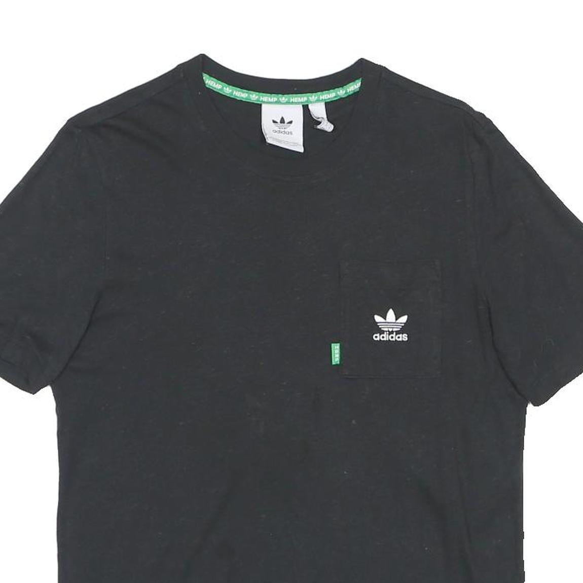 ADIDAS Mens Black Graphic T-Shirt S Short Sleeve Crew Neck Pocket Logo