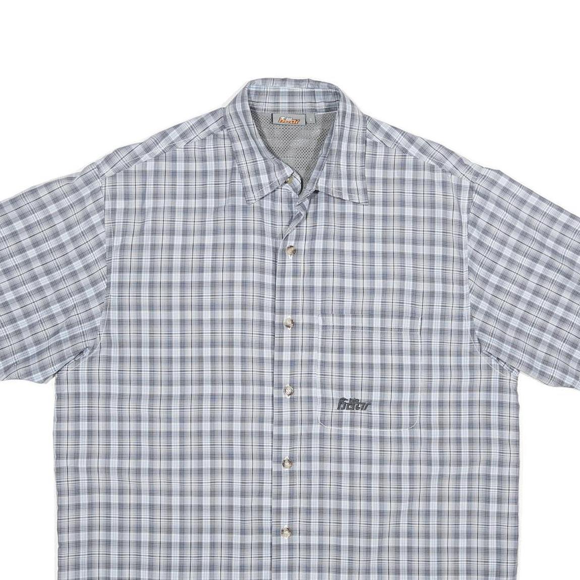 Mens Grey Check Shirt S Casual Lightweight Polyester Blend Summer Shirt
