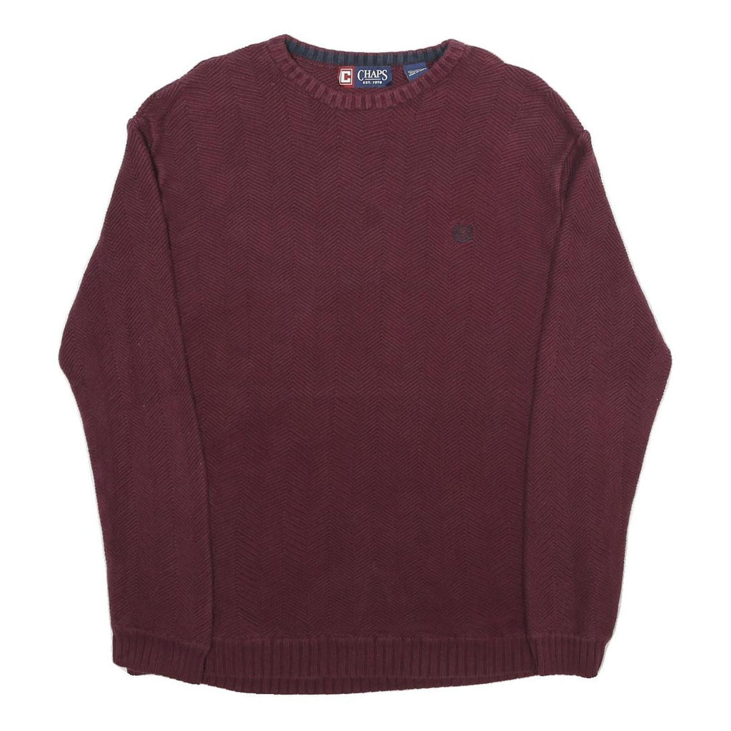CHAPS Mens Maroon Patterned Cotton Jumper Crew Neck Basic Knit L Comfortable