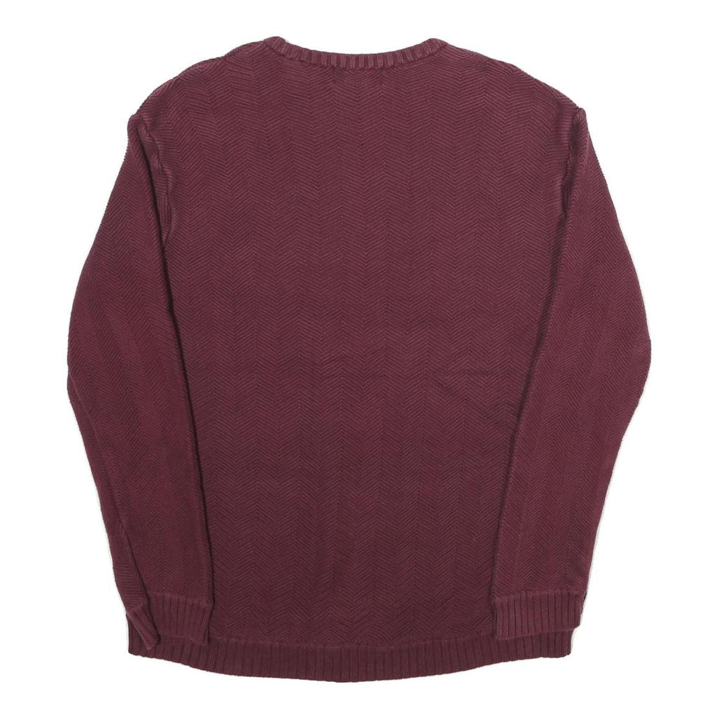 CHAPS Mens Maroon Patterned Cotton Jumper Crew Neck Basic Knit L Comfortable