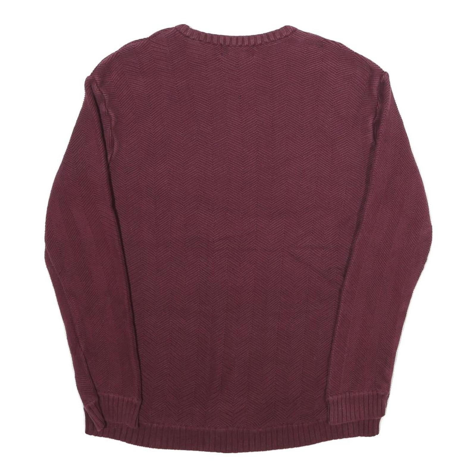 CHAPS Mens Maroon Patterned Cotton Jumper Crew Neck Basic Knit L Comfortable