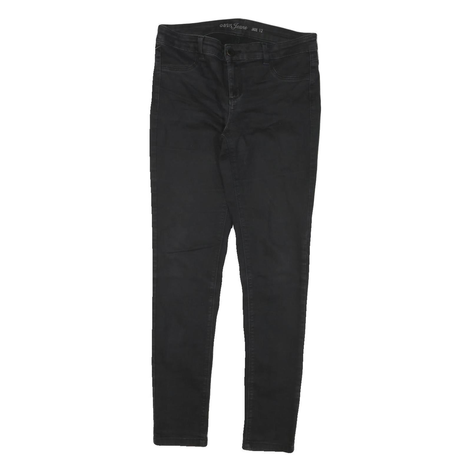 OASIS Womens Slim Black Cotton Blend Denim Jeans W29 L29 Zip Comfort Stretch