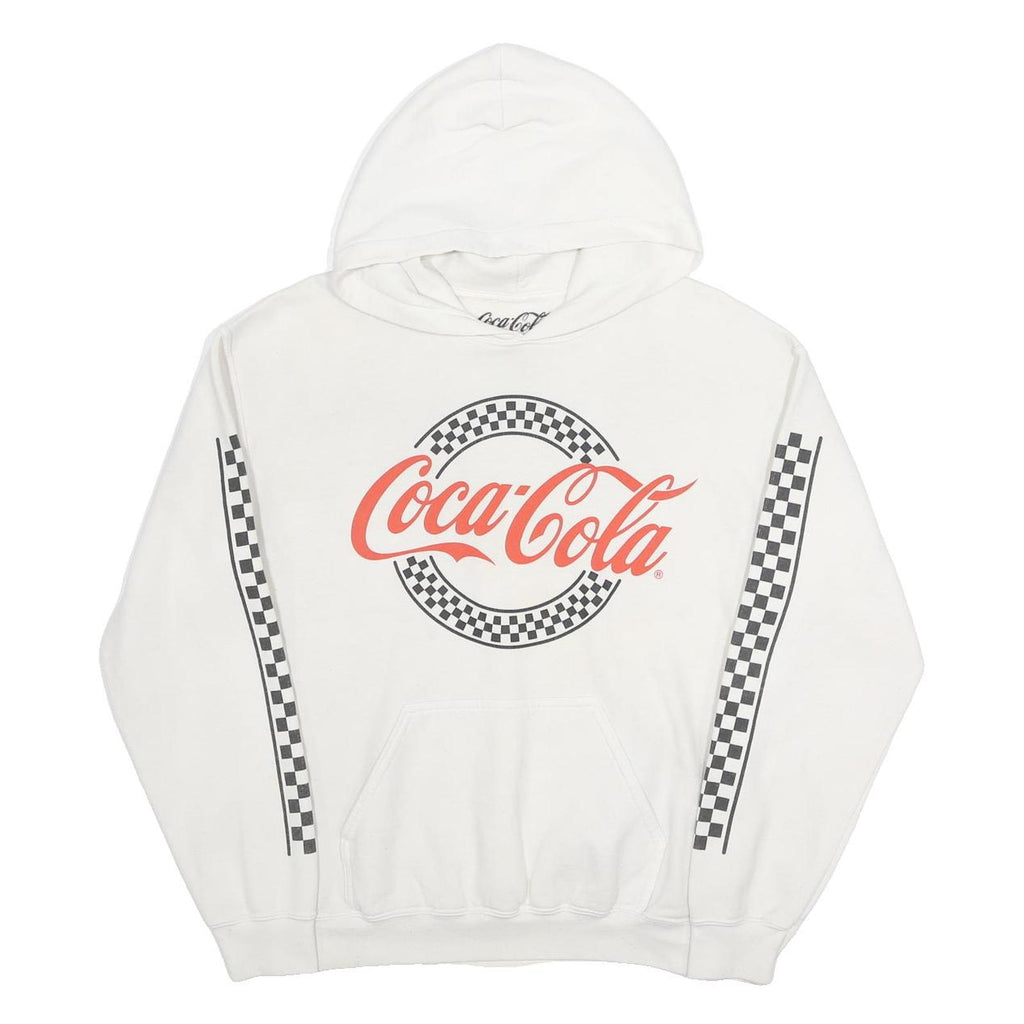 COCA COLA Womens White Pullover Hoodie M Checkered Graphic Print