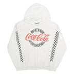 COCA COLA Womens White Pullover Hoodie M Checkered Graphic Print