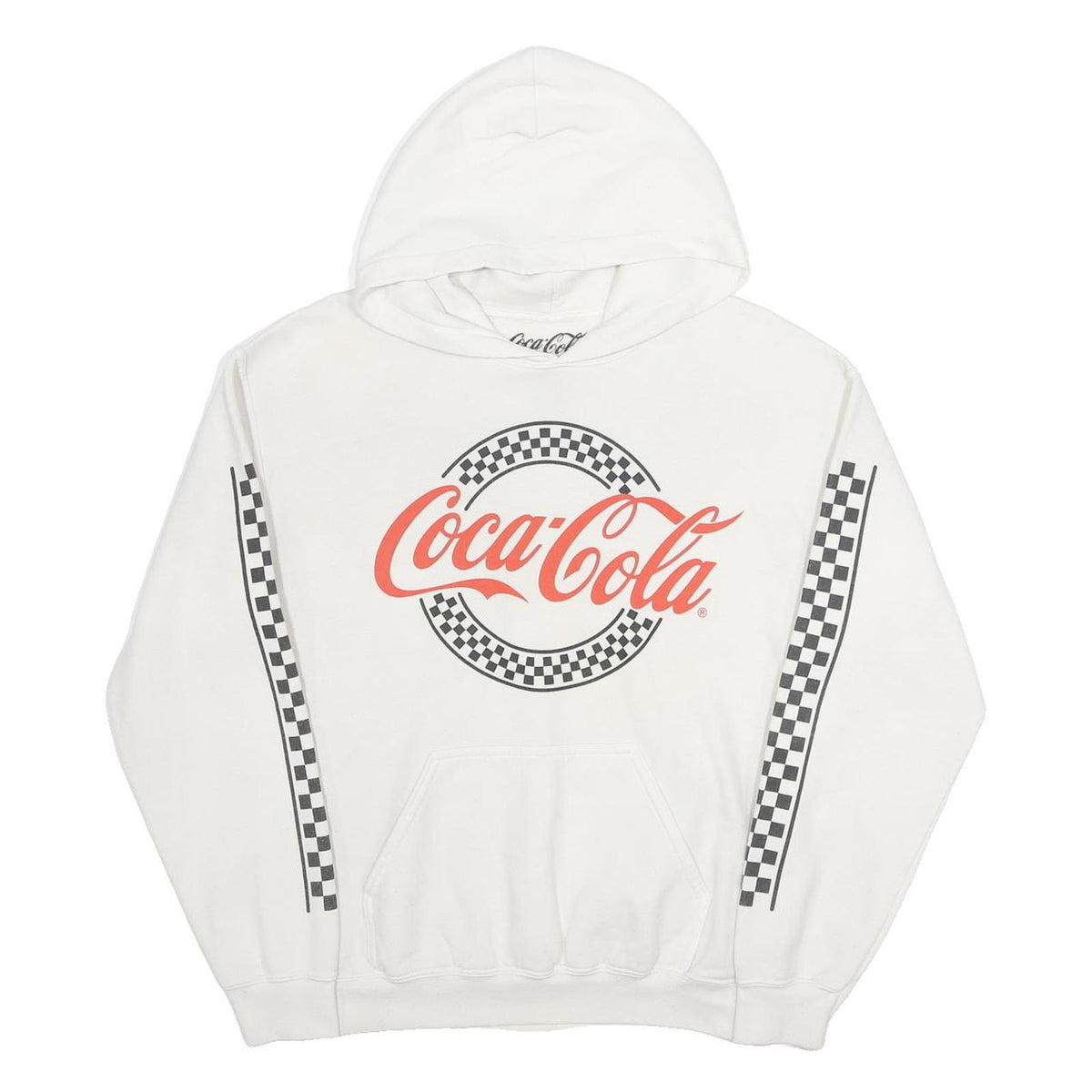 COCA COLA Womens White Pullover Hoodie M Checkered Graphic Print
