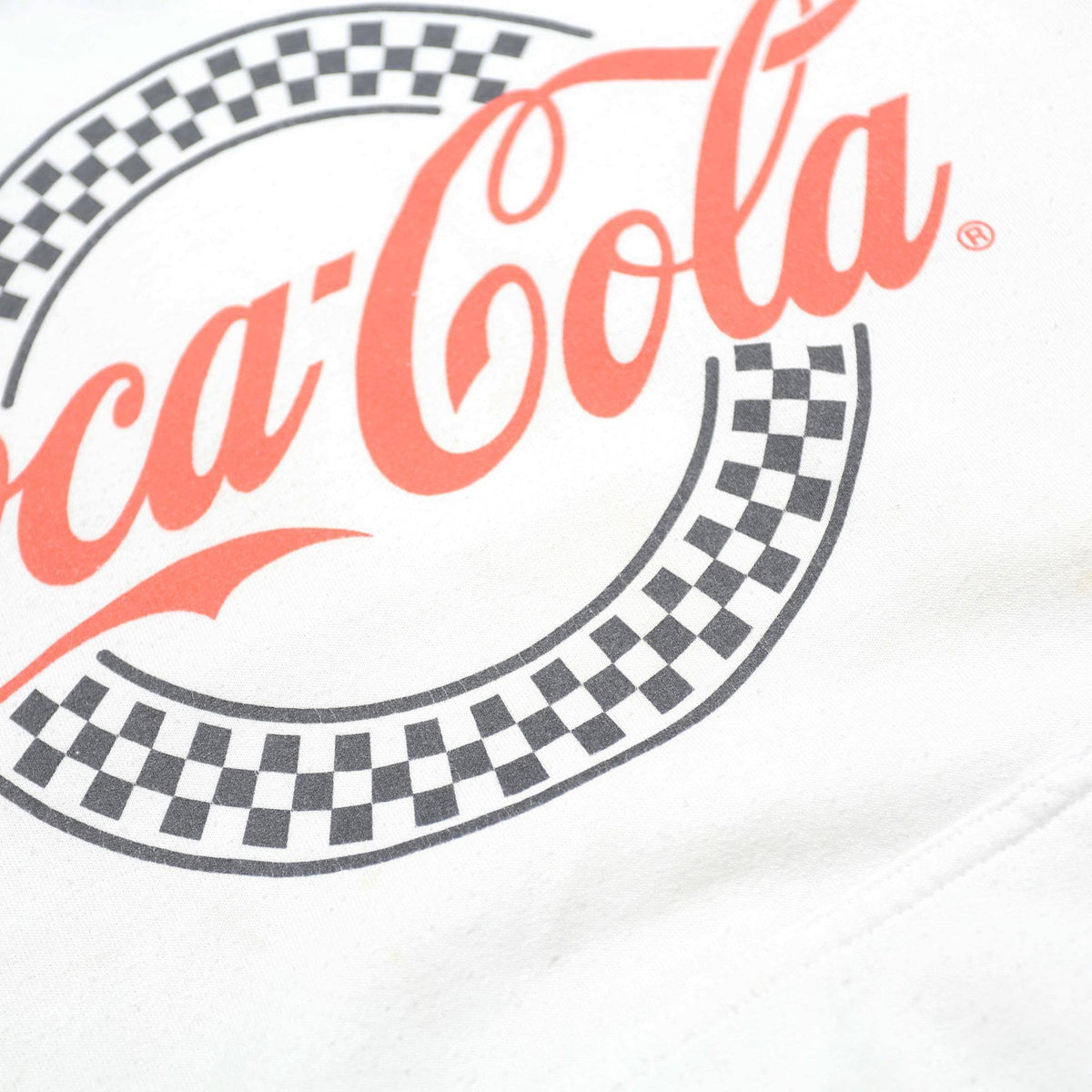 COCA COLA Womens White Pullover Hoodie M Checkered Graphic Print