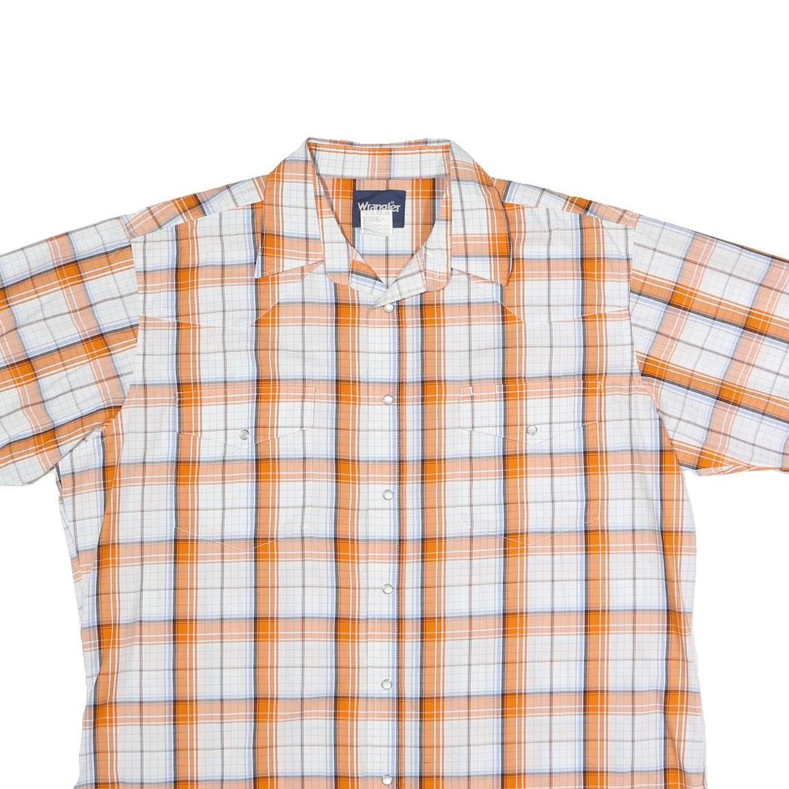 WRANGLER Mens Orange & White Check Shirt XL Cotton Blend Casual Western Style
