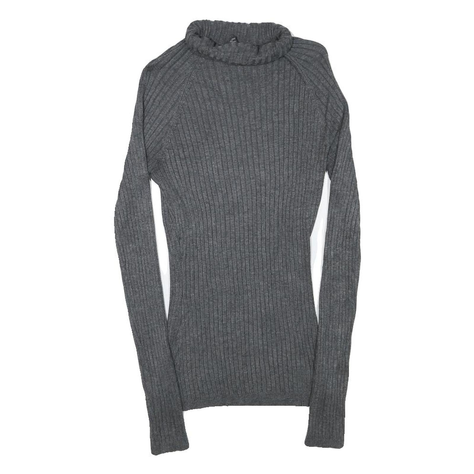 INC Womens Grey Plain Jumper Roll Neck Basic Knit M Ribbed Stretch Fit