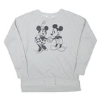 DISNEY Womens White Grey Mickey Minnie Mouse Crew Neck L Glitter Sweatshirt