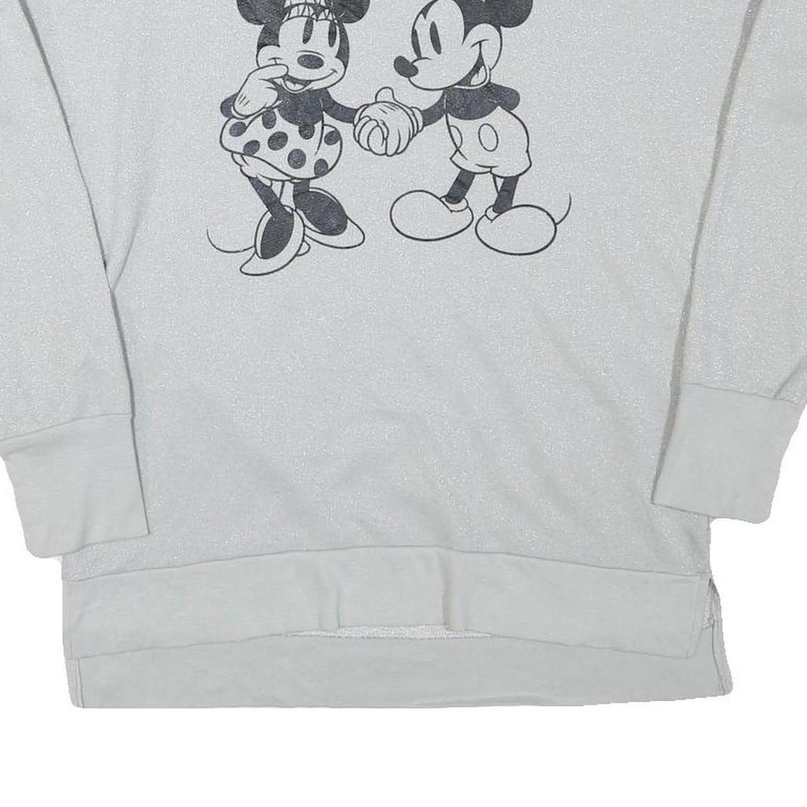 DISNEY Womens White Grey Mickey Minnie Mouse Crew Neck L Glitter Sweatshirt