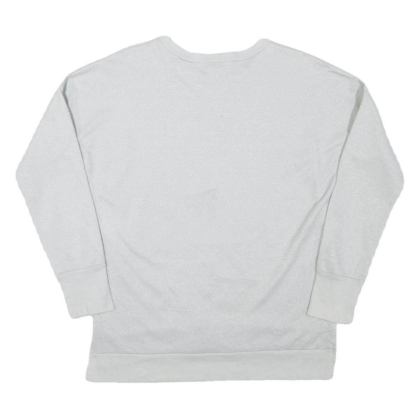 DISNEY Womens White Grey Mickey Minnie Mouse Crew Neck L Glitter Sweatshirt