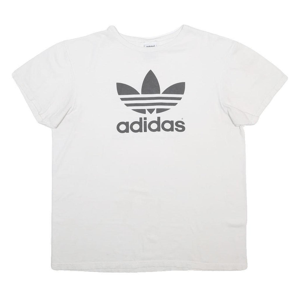 ADIDAS Mens White Graphic T-Shirt L Short Sleeve Crew Neck Cotton Blend Casual