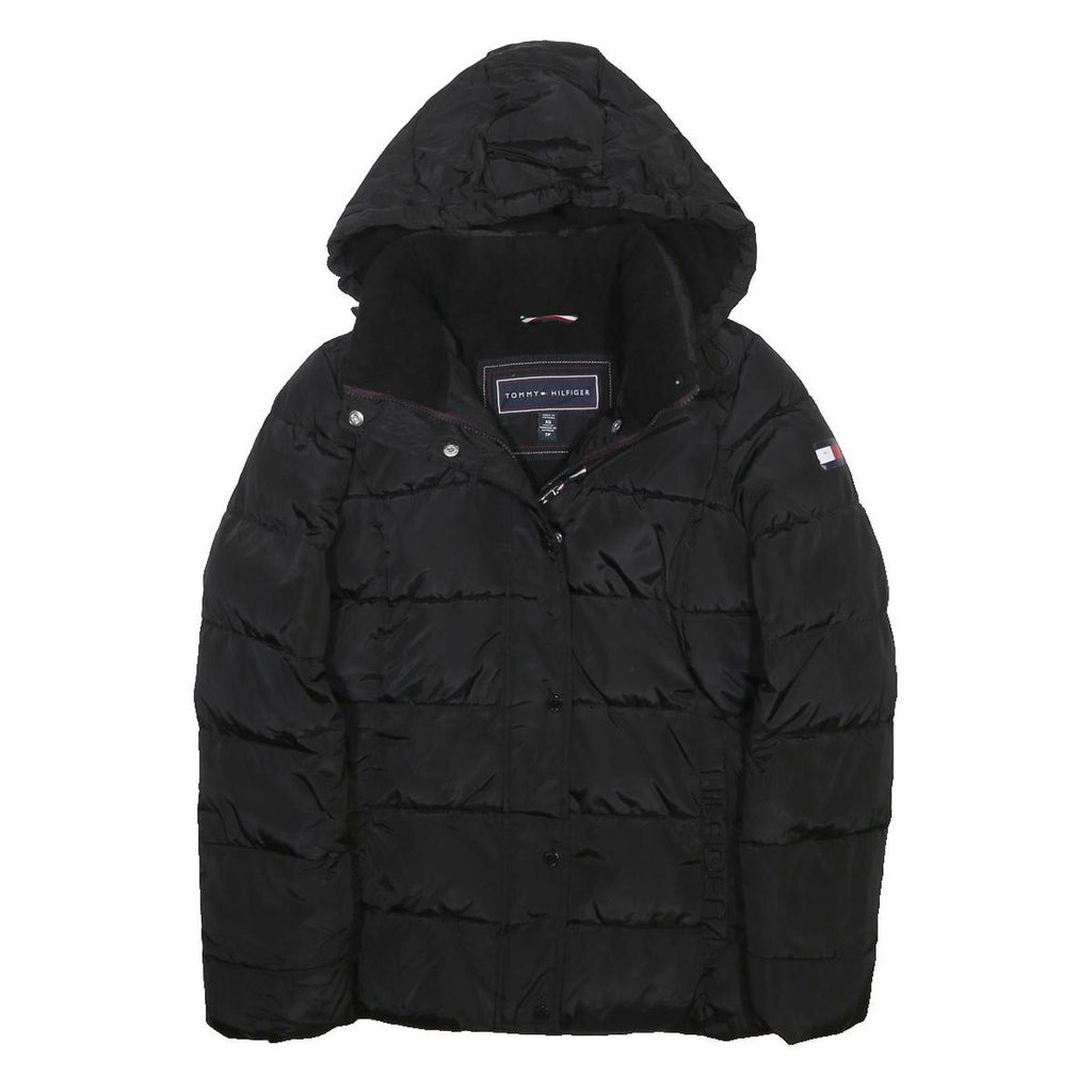 TOMMY HILFIGER Womens Black Jacket XS Polyester Puffer Hooded Zip Casual Winter