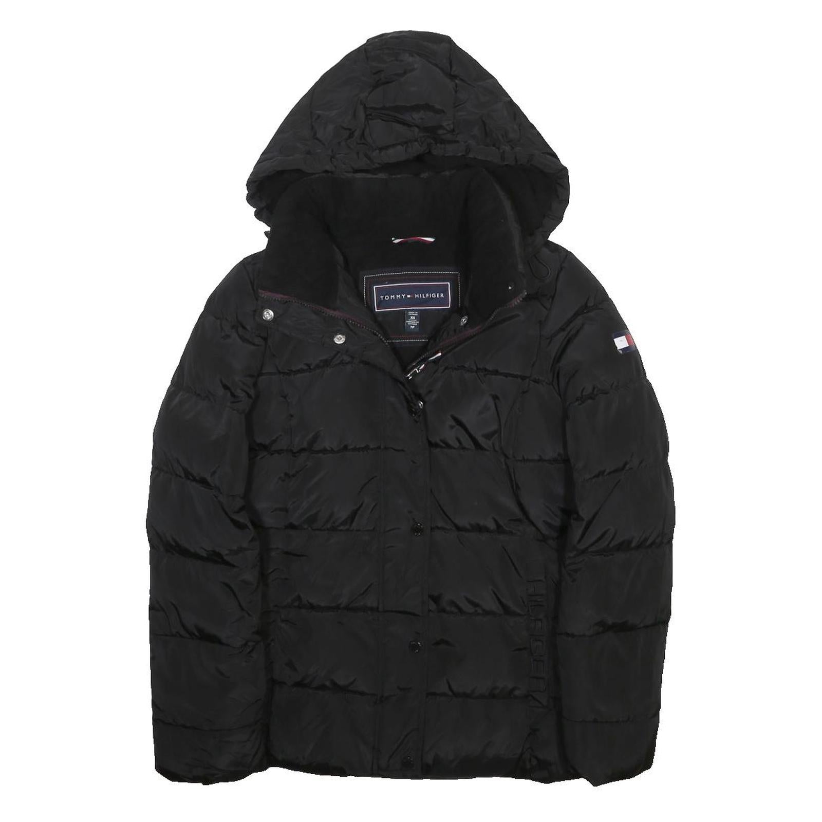 TOMMY HILFIGER Womens Black Jacket XS Polyester Puffer Hooded Zip Casual Winter