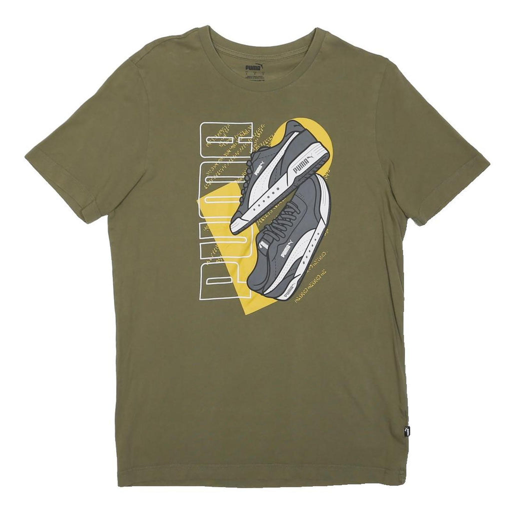 PUMA Mens Green Graphic T-Shirt S Short Sleeve Crew Neck Trainer Design