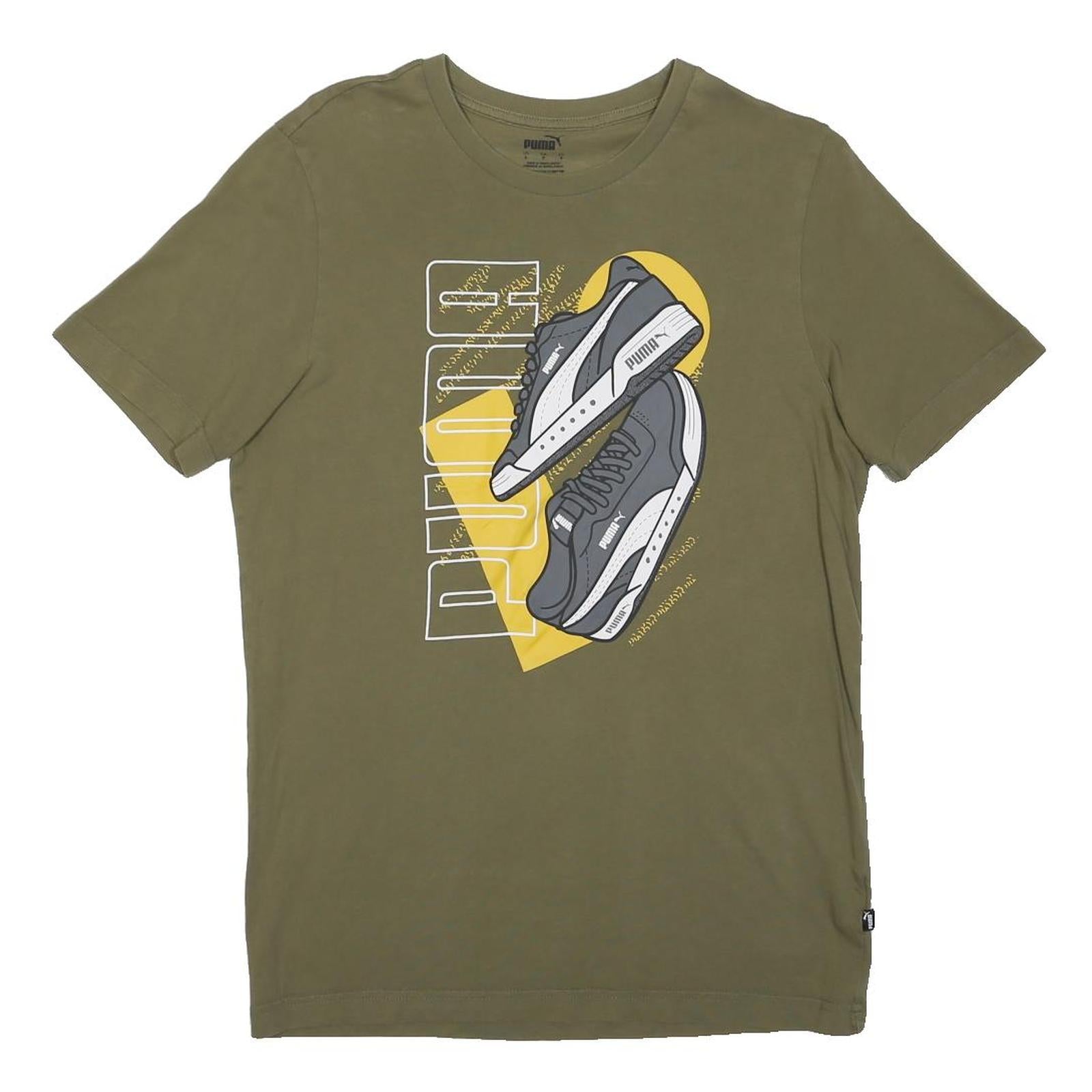 PUMA Mens Green Graphic T-Shirt S Short Sleeve Crew Neck Trainer Design
