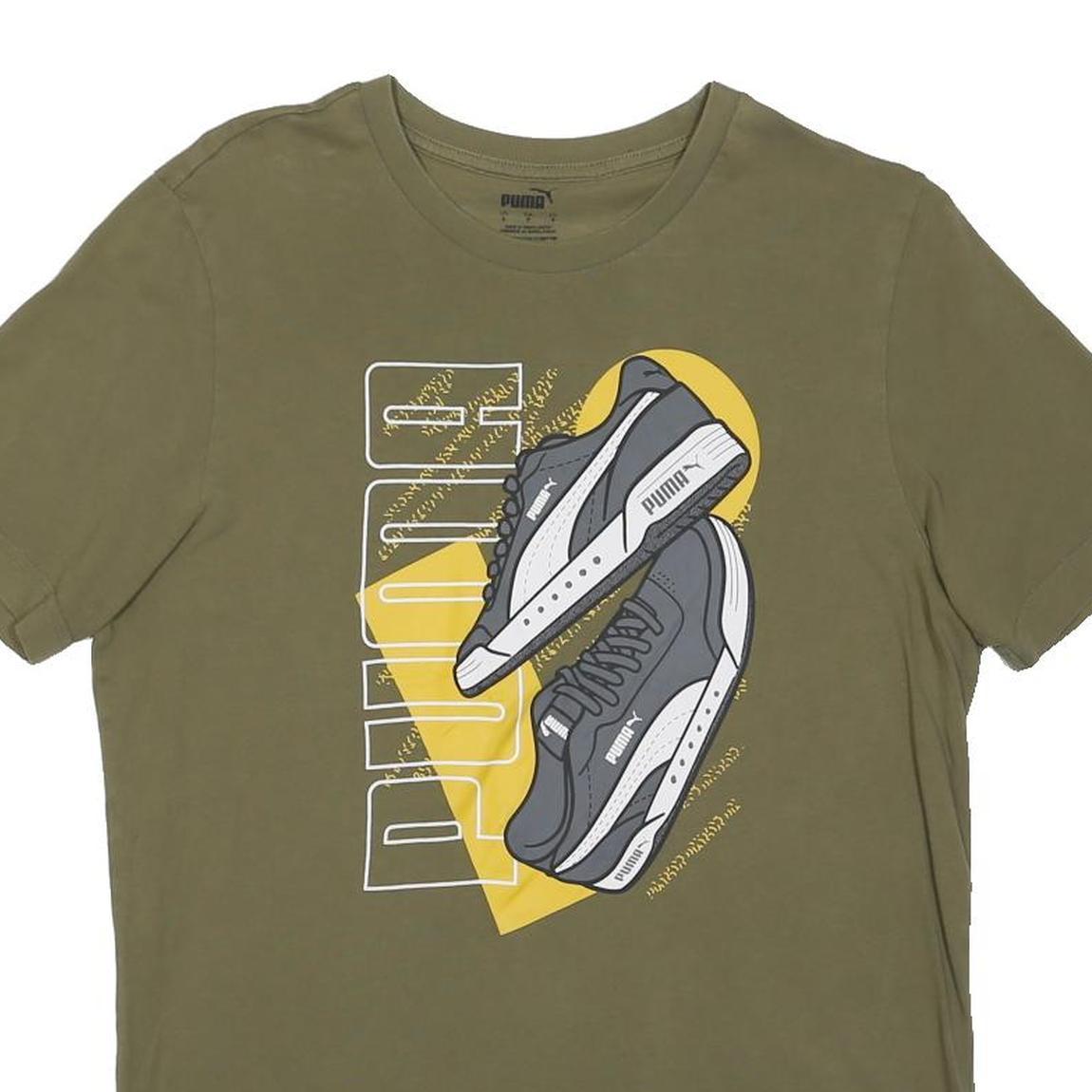 PUMA Mens Green Graphic T-Shirt S Short Sleeve Crew Neck Trainer Design