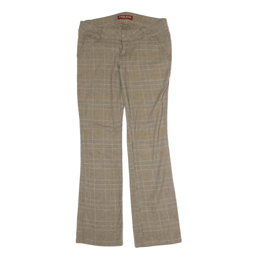 GUESS JEANS Mens Cotton Blend Beige Regular Straight Trousers W30 L30 Checked