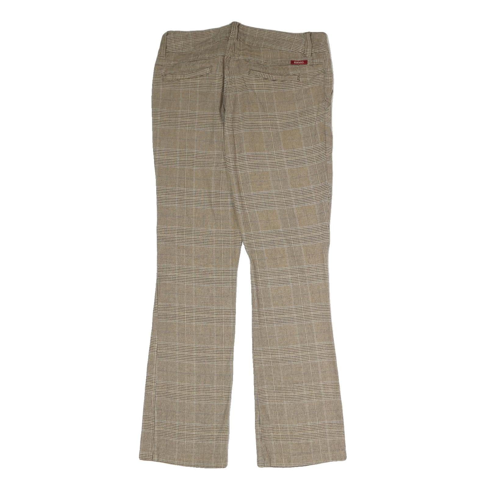 GUESS JEANS Mens Cotton Blend Beige Regular Straight Trousers W30 L30 Checked
