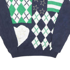 JOAN LESLIE Womens Navy Blue Green White Patterned Cotton Blend Jumper Crew Neck